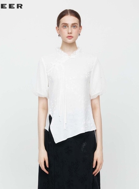 【新品上新】sdeer圣迪奥女装木耳边新中式盘扣衬衫S242Z0436