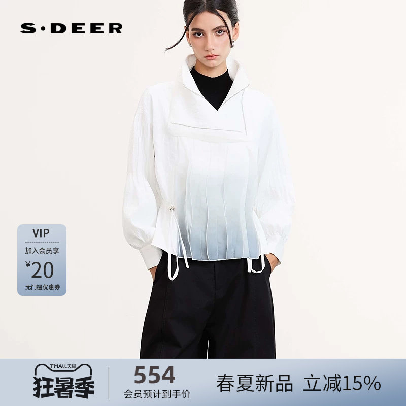 sdeer圣迪奥女装复古立领荷叶边雪纺收腰外套S25182205