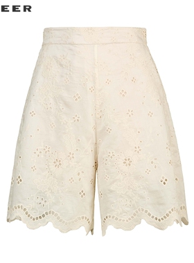sdeer圣迪奥女装25年新品田园风松紧镂空绣花A字短裤S252Z0904