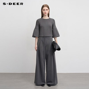 宽松针织衫 秋罗纹圆领喇叭袖 圣迪奥女装 S233Z3560 sdeer奥莱