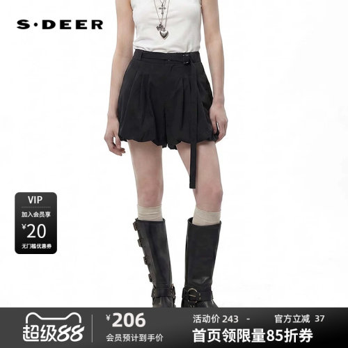 sdeer圣迪奥女装26年新品复古高腰系带压褶A字短裤S262Z0904