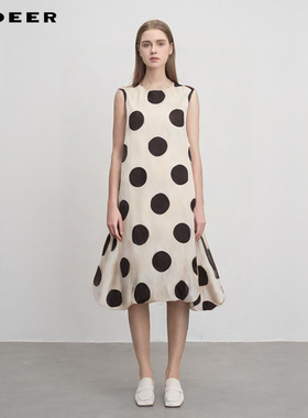 sdeer圣迪奥女装圆领撞色波点千金裙宽松无袖连衣裙S252Z1224