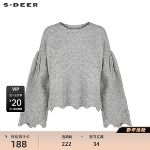 sdeer圣迪奥女装 S244Z3537 罗纹圆领钩花不规则宽松针织衫