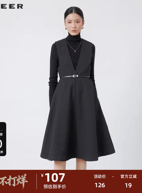 【秒杀】sdeer圣迪奥女装V领收腰不规则无袖连衣裙S224Z1226