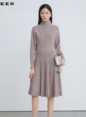 sdeer圣迪奥女装优雅半高领肌理针织连衣裙S224Z1222