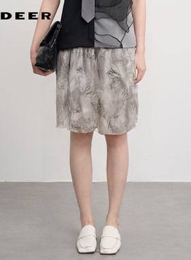 sdeer圣迪奥女装田园风松紧抽绳印花插袋A字短裤S242Z0905