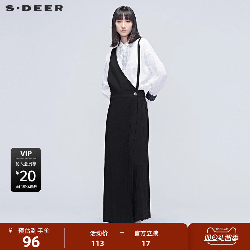 sdeer圣迪奥品个性黑色阔腿背带裤阔腿裤女秋百搭S203808