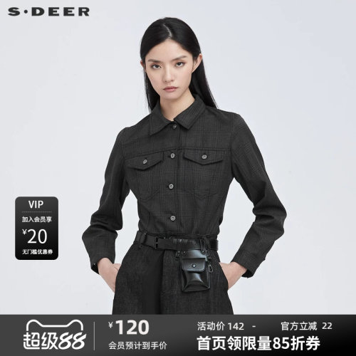 s.deer休闲格纹不规则衬衫