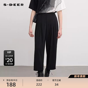 S241Z0813 长裤 sdeer圣迪奥女装 秋复古高腰压褶阔腿西装