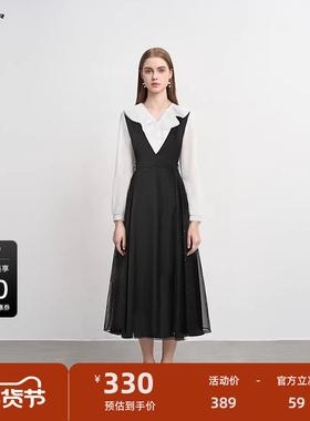 【秒杀】sdeer圣迪奥荷叶边风琴褶网纱衬衫背带裙套装S244Z1403