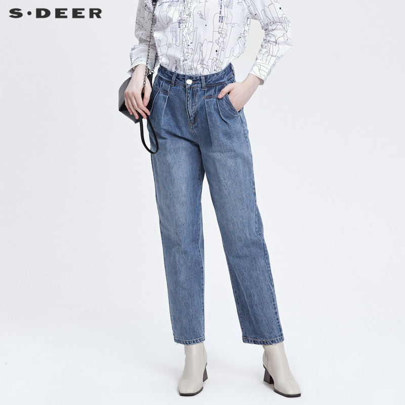 s.dee压褶插袋水洗牛仔裤