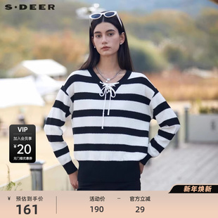 文艺系带条纹撞色针织衫 sdeer圣迪奥秋法式 S24163502 航海系
