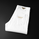 2024年新款男士修身白色烫印牛仔裤N705-P160(黑底图）长期款，男装牛仔裤，钱塘6026