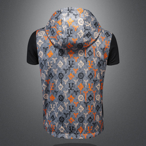 新款 男士连帽马甲背心   M-5XL 钱塘6026-9012-P145 （镂空图）图片