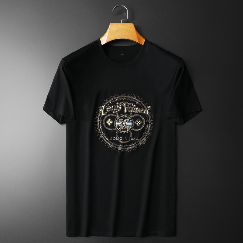 2024年新款双丝光棉短袖T恤男6610-P80M-5XL黑色，男装T恤，钱塘6026