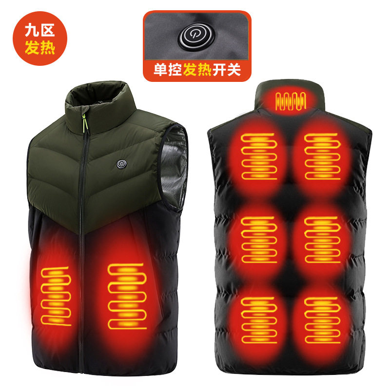 智能发热马甲九区塞棉撞色加热马甲冬季加厚保暖USB电热背心工装