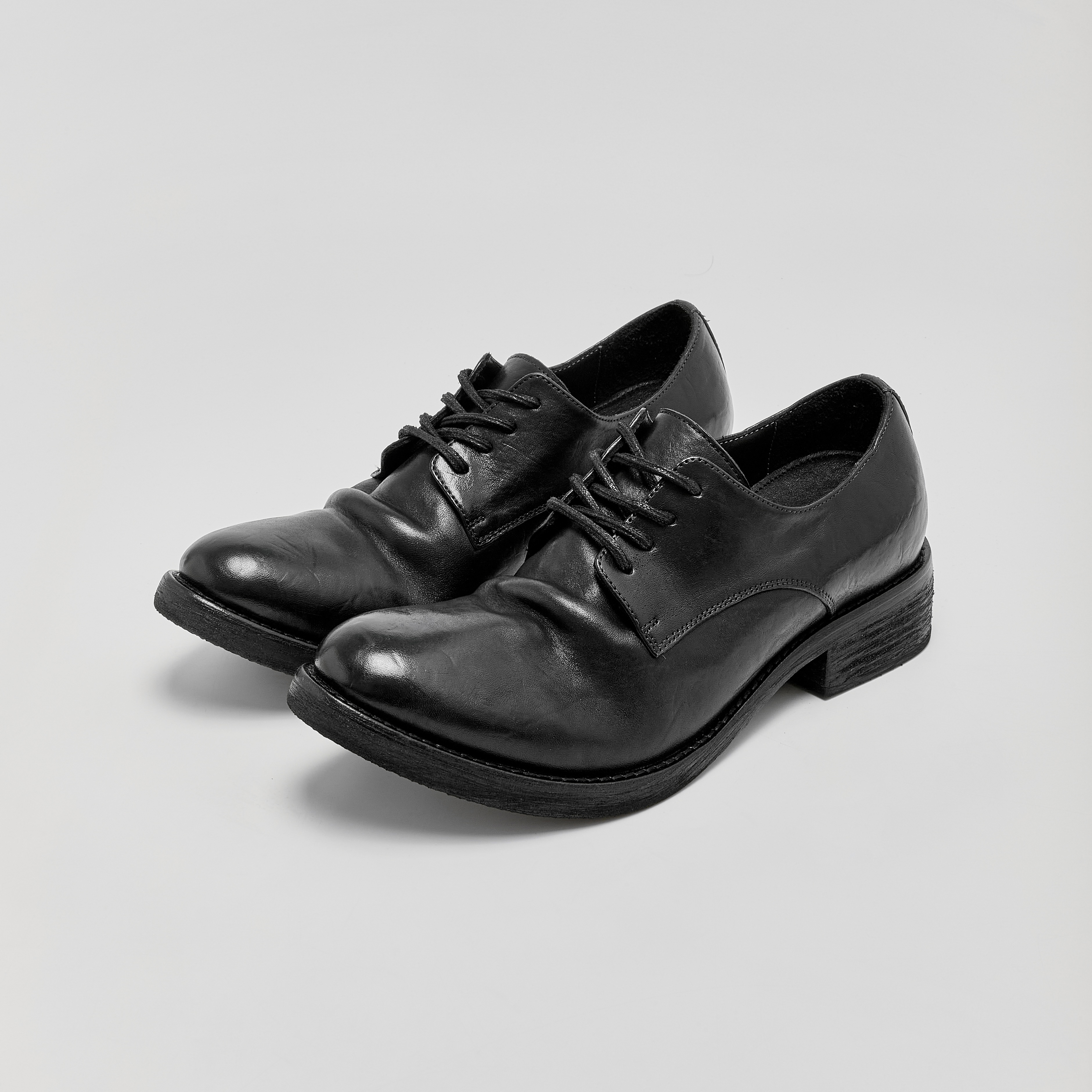 AMBSOM进口水洗A级马皮尖头德比固特异手缝水洗皮鞋 真皮底