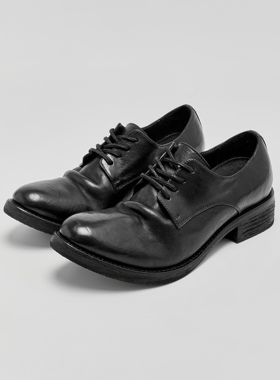 AMBSOM进口水洗A级马皮尖头德比固特异手缝水洗皮鞋 真皮底