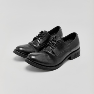 AMBSOM进口水洗A级马皮尖头德比固特异手缝水洗皮鞋 真皮底