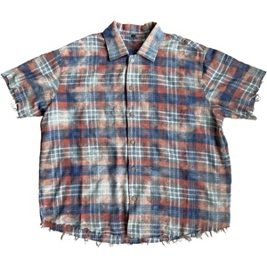 特价亏本清仓AMBSOM定染法兰绒做旧斑驳流苏破坏Cleanfit格子衬衫