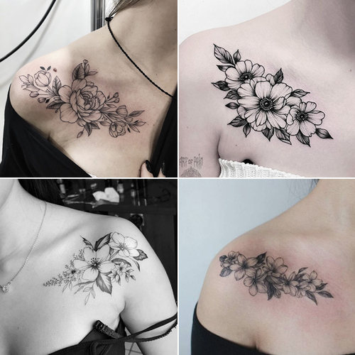 玫瑰花纹身贴防水持久锁骨手臂