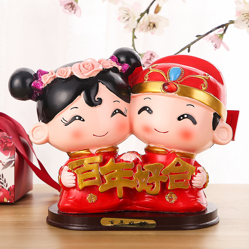 婚庆娃娃新婚结婚礼物摆设树脂中式摆件百年好合礼品婚房家居装饰
