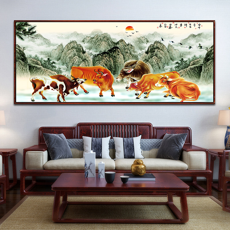 国画十大传世名画五牛图挂画中国风客厅办公室背景墙牛气冲天壁画