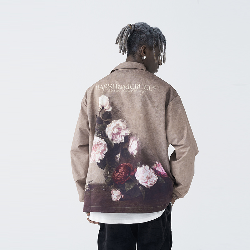花卉复古花体字夹克男