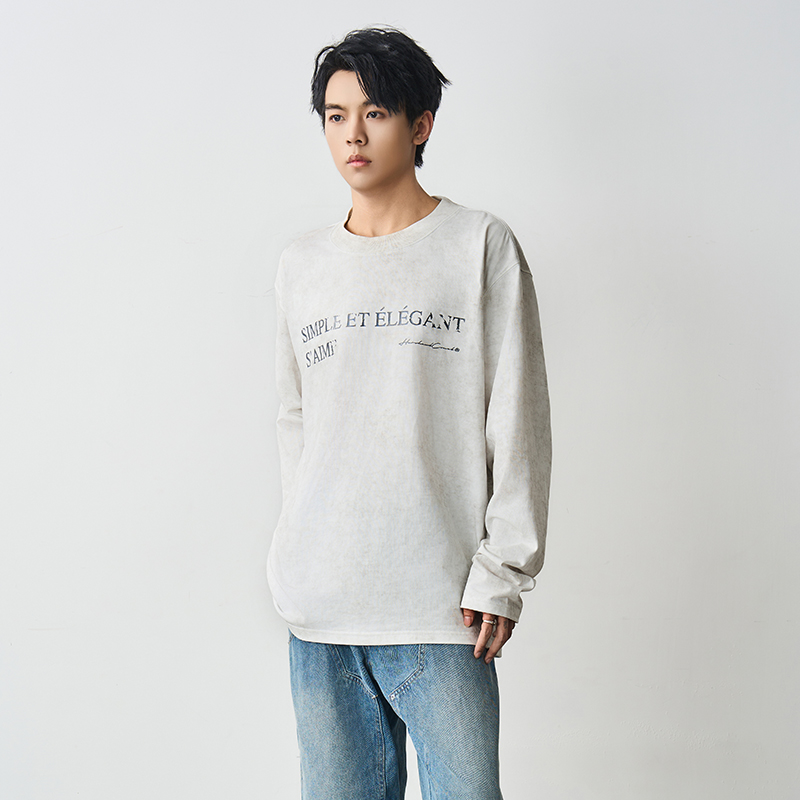 水洗斑驳排版印花休闲长袖T恤