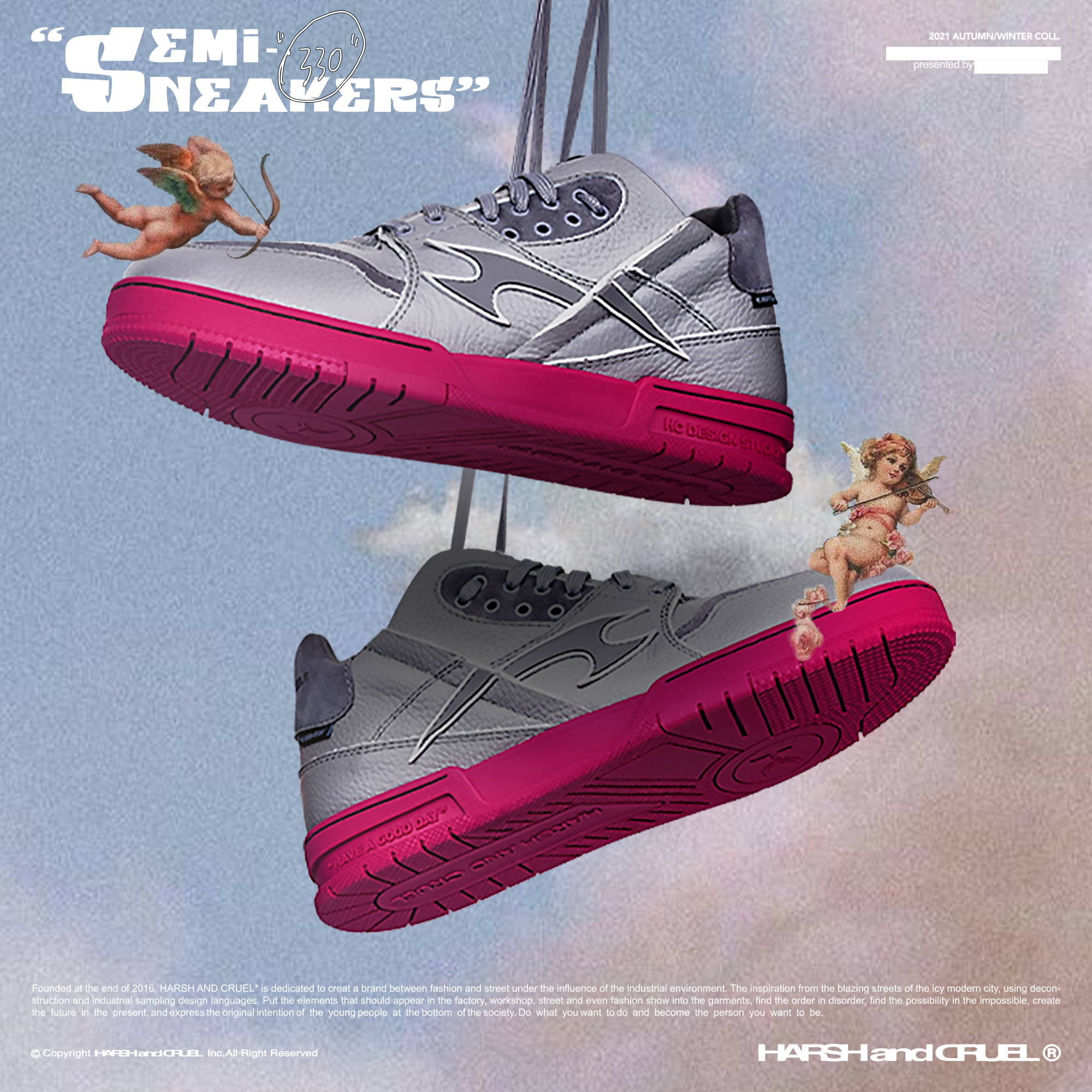 【左航王鹤棣同款】harshandcruel330灰粉解构牛皮麂皮款板鞋国潮