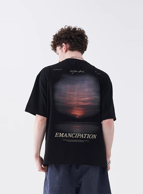 周深万禹辰岳云鹏harshandcruel 美式落日电影感街头印花短袖T恤