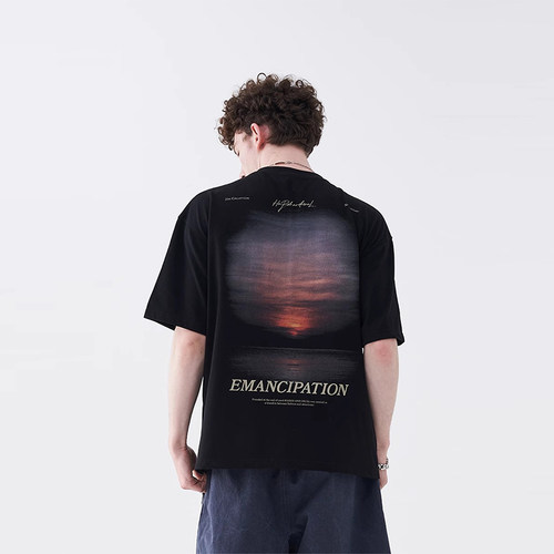 落日电影感排版街头印花短袖T恤