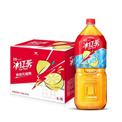 统一冰红茶2L*6瓶大瓶饮料整箱特批价柠檬味红茶夏季茶饮料