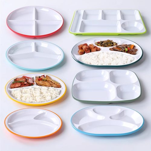 饭店自助快餐盘双色密胺商用工厂食堂餐厅分格三格四格六格打饭盘