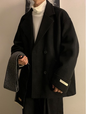 2025新款美式潮牌毛呢大衣男冬季夹棉加厚宽松痞帅短款呢子外套