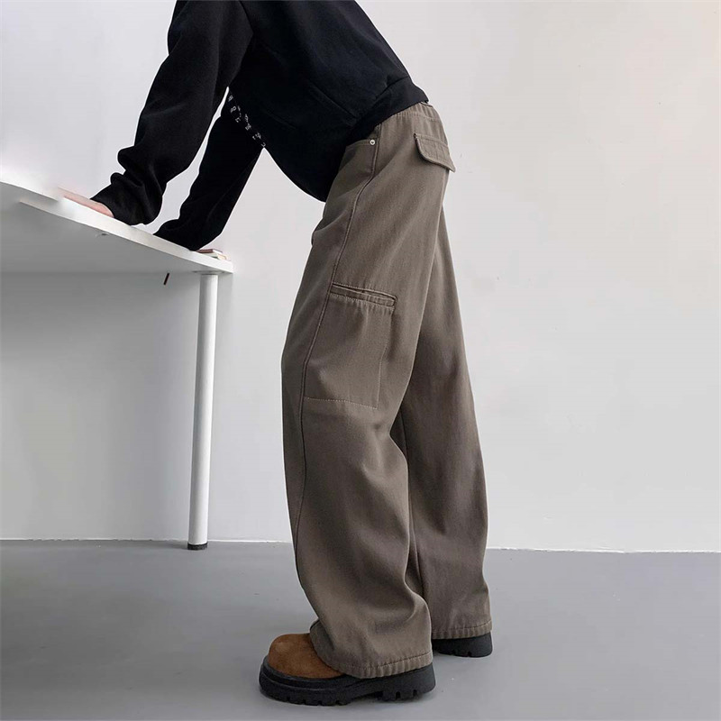 2025新款高端水洗工装牛仔裤男秋冬加绒宽松直筒微喇复古休闲裤