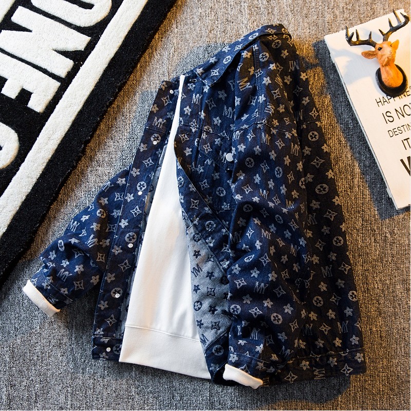 2025新款轻奢重磅满印小香风外套男春秋潮牌高级感痞帅牛仔夹克