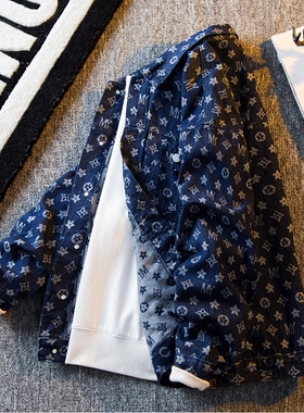 2025新款轻奢重磅满印小香风外套男春秋潮牌高级感痞帅牛仔夹克