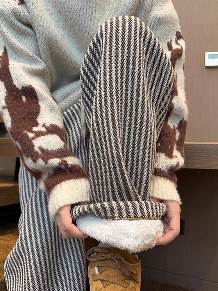 2025新款经典羊绒垂直条纹运动裤男士冬季天鹅绒加厚宽松直筒休闲,男装,卫裤,淘宝优惠券,粉丝福利购,淘宝优惠卷