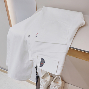 2026年新款春夏白色修身牛仔裤男士舒适柔软小直筒弹力休闲裤白牛