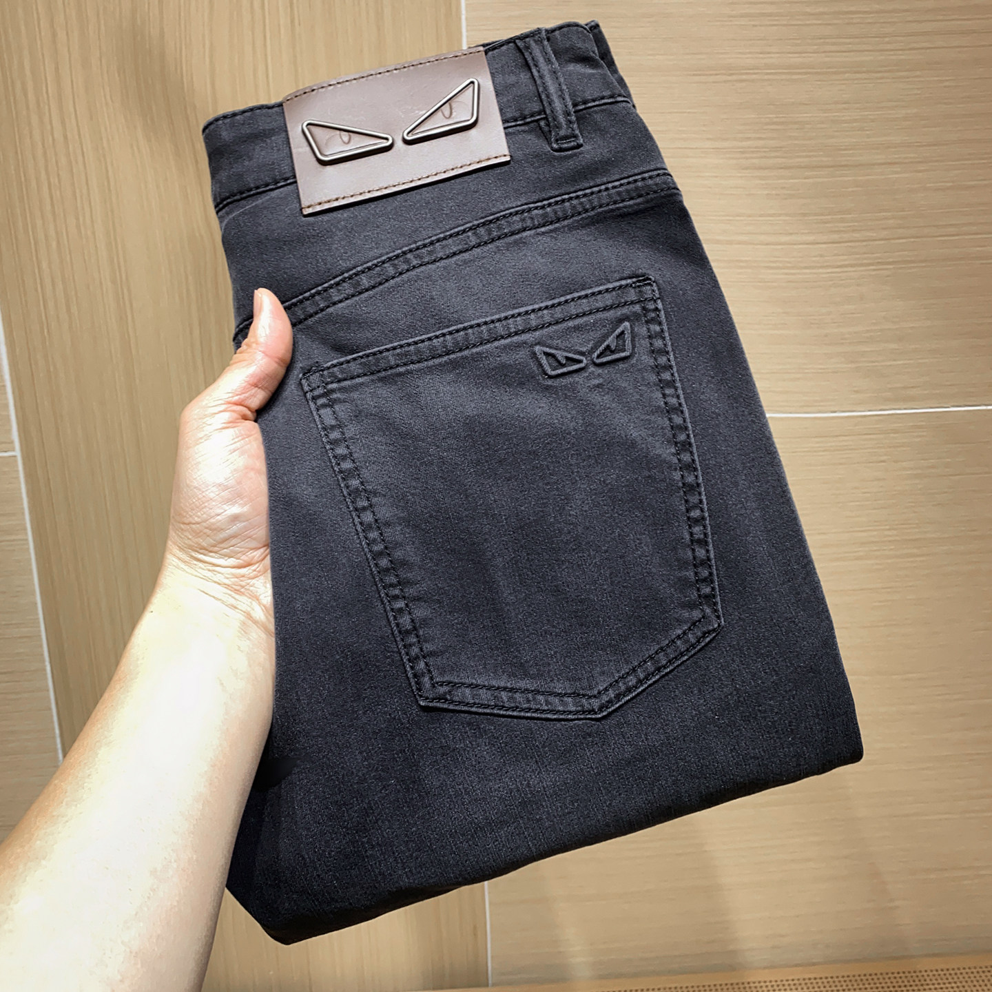 薄款小怪兽黑灰色九分牛仔裤男士春夏小眼睛修身小直筒弹力休闲裤