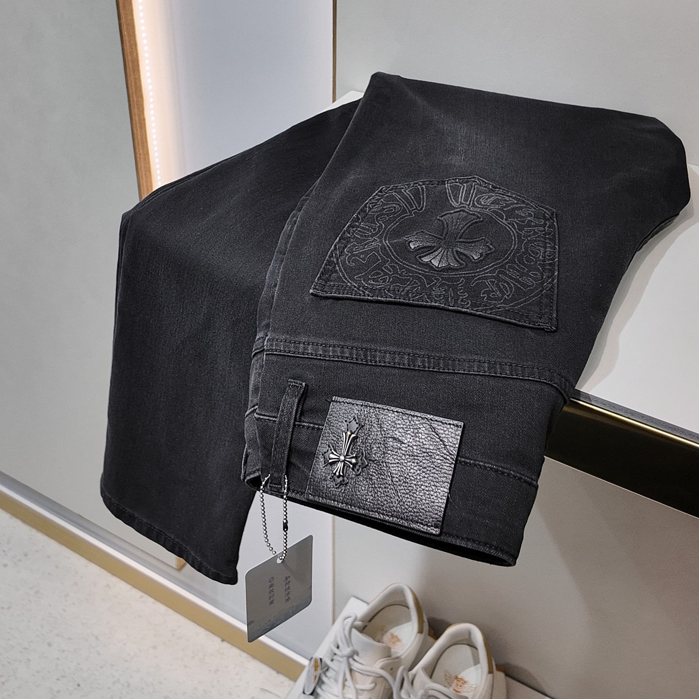 春夏男十字架深黑灰色修身牛仔裤青年欧美风中腰小直筒弹力休闲裤