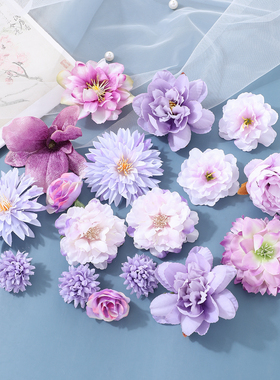 紫色花朵新中式发饰仿真花发夹汉服簪花套装古典舞头花女古风头饰