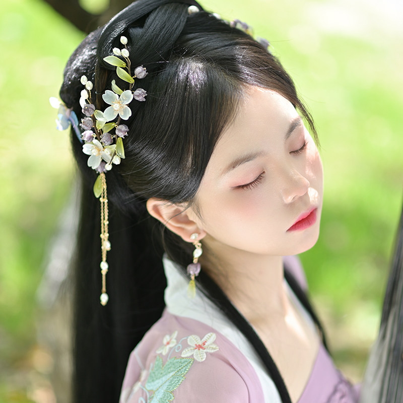 古风紫色铃兰花发夹套装