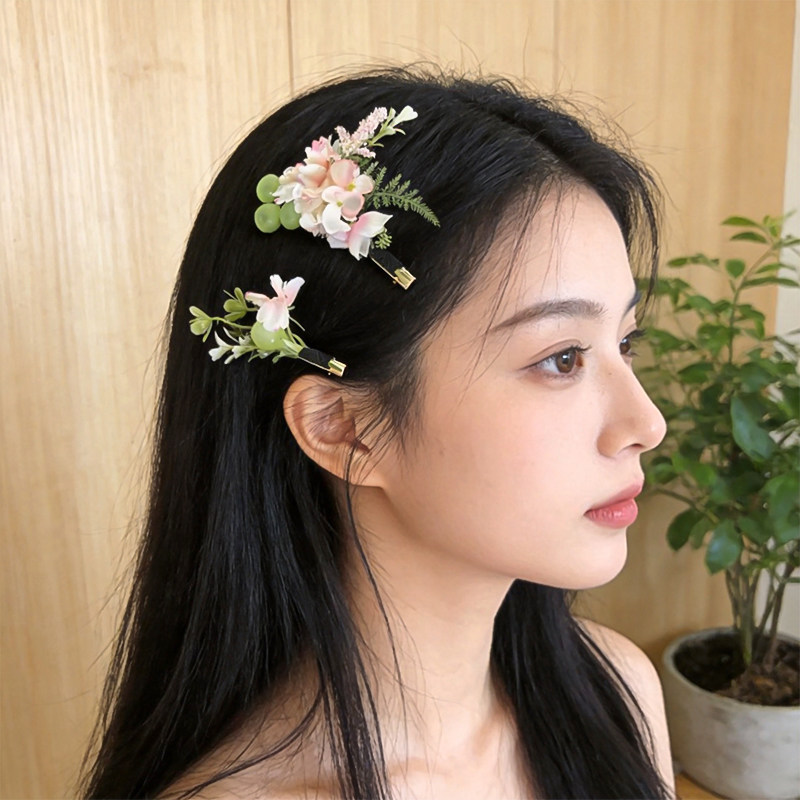 森系仿真青提发夹甜美花朵边夹