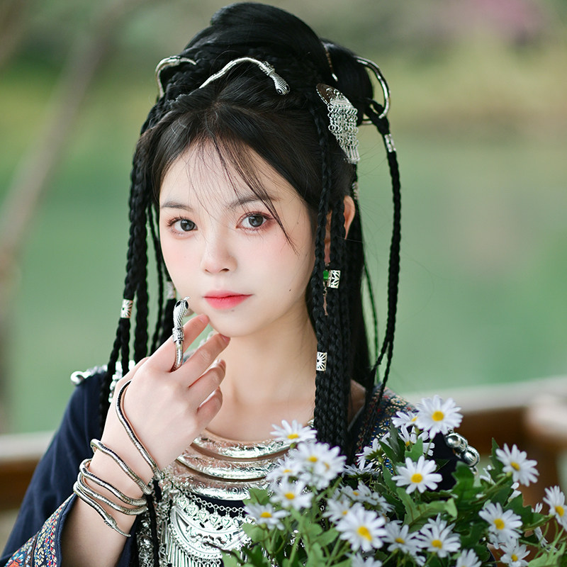 苗疆少女发饰套装古风铃铛发钗对夹民族风盘发配饰异域女汉服头饰