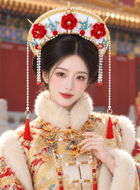 故宫写真汉服头饰红色流苏发冠