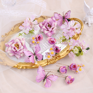 蝴蝶复古发夹套装仿真花头饰新中式花朵编发点缀发饰仙气古风簪花