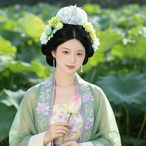 宋制发冠簪花套装新中式发饰