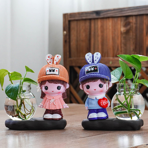 北欧风插花水培绿萝办公桌装饰品
